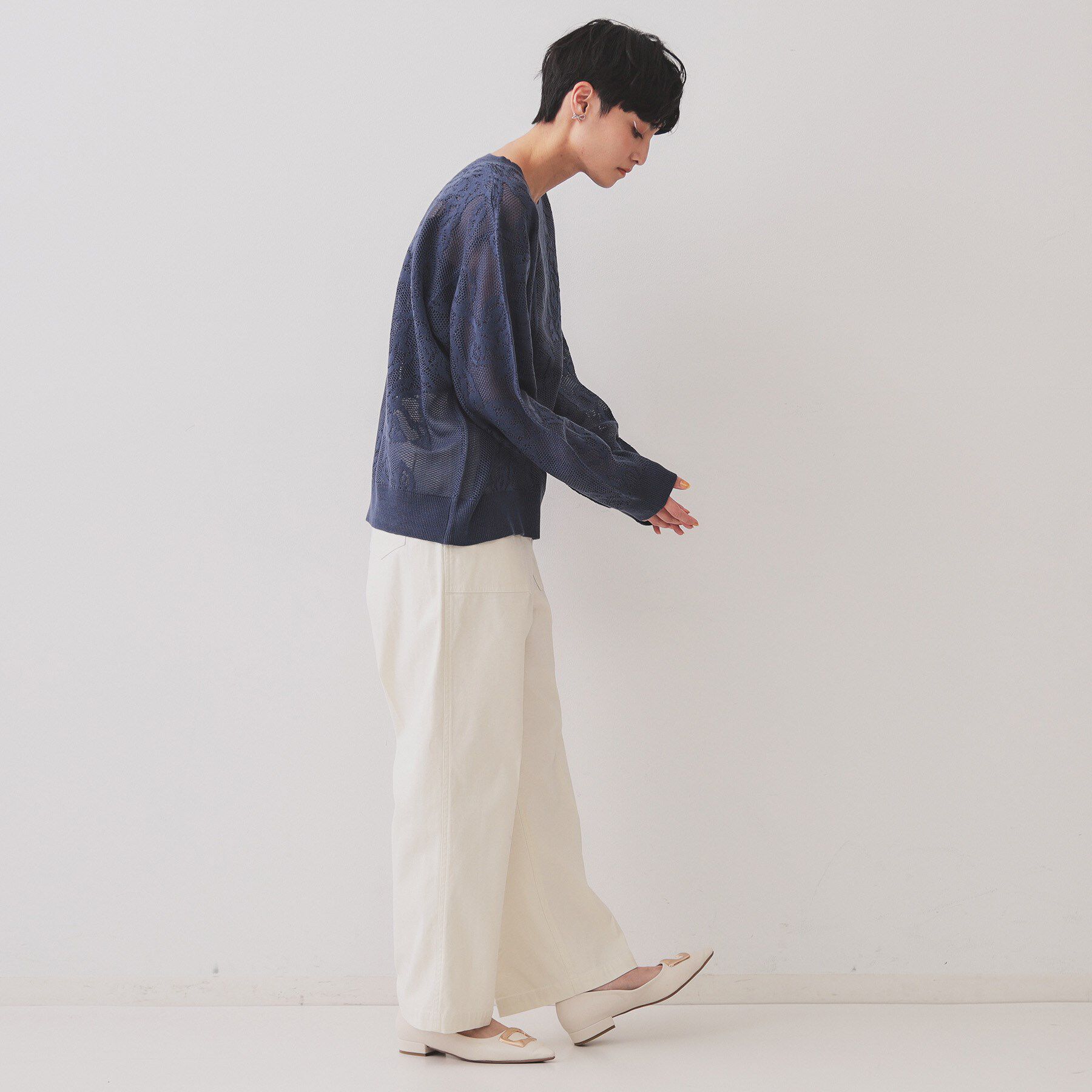 OPAQUE.CLIP「フワラー柄シアーメッシュニット【洗濯機洗い可】」|ニット・セーター|