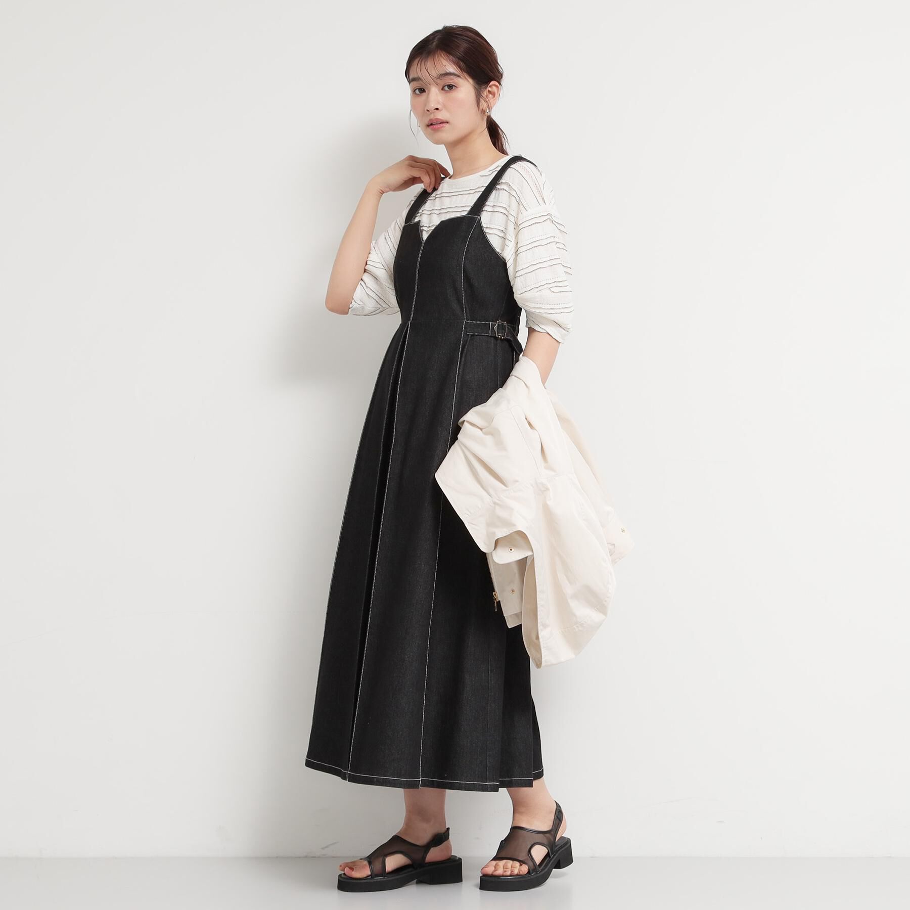 THE SHOP TK「シーズンレスで着られる デニムステッチジャンスカ」|ワンピース|