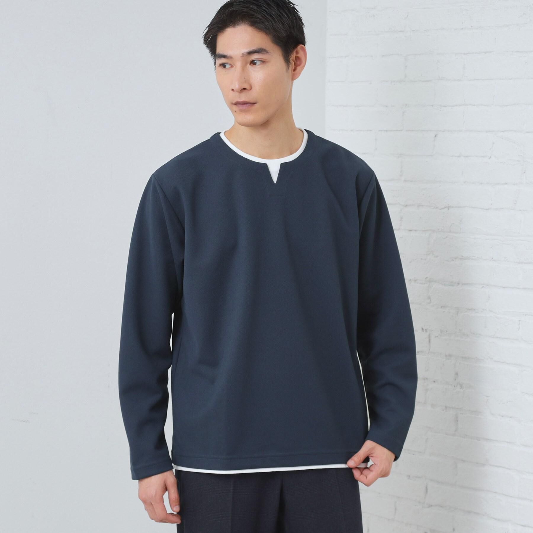 THE SHOP TK「【1枚で手抜きに見えない】キーネック フェイクレイヤード長袖Tシャツ」|Tシャツ・カットソー|