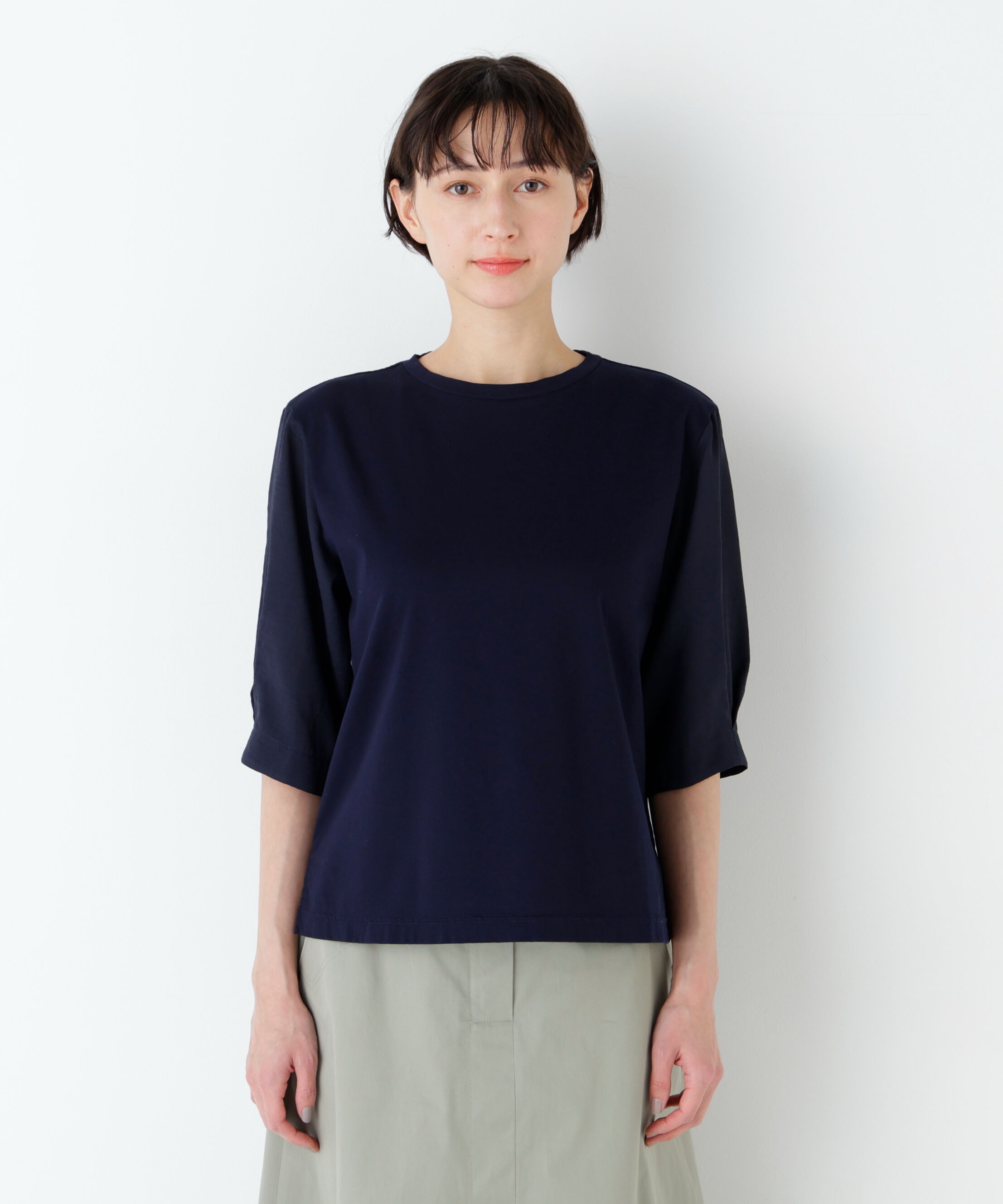  「《洗える》布帛コンビカットソー」|Tシャツ・カットソー|