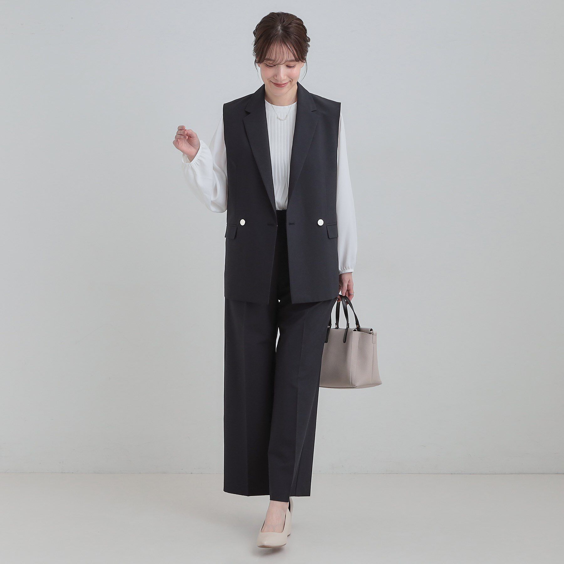 SHOO･LA･RUE「【セットアップ可/S-LL/洗濯機可】サッと羽織ってこなれ見え ダブルブレストジレ」|ベスト・ジレ|