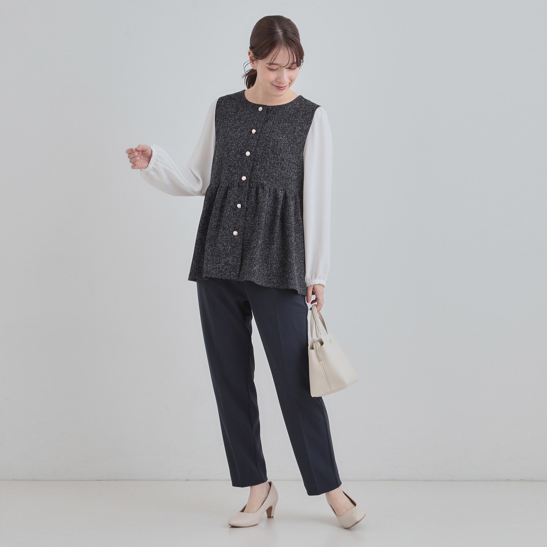 SHOO･LA･RUE「【洗濯機可】時短できちんと見えが叶う フェイクレイヤードブラウス」|シャツ・ブラウス|