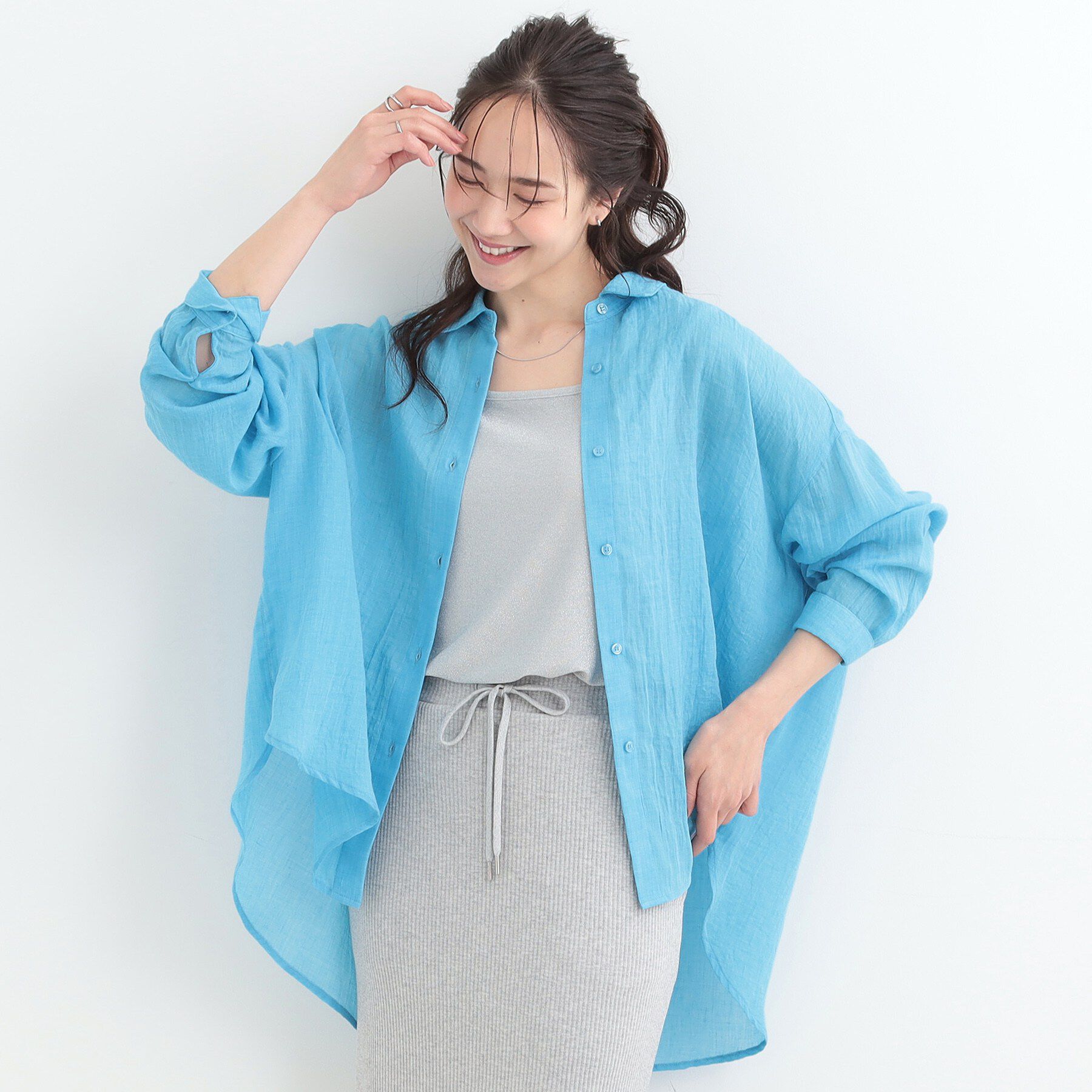 SHOO･LA･RUE「【体型カバー】ふんわり質感 やわらかこなれシアーシャツ」|シャツ・ブラウス|