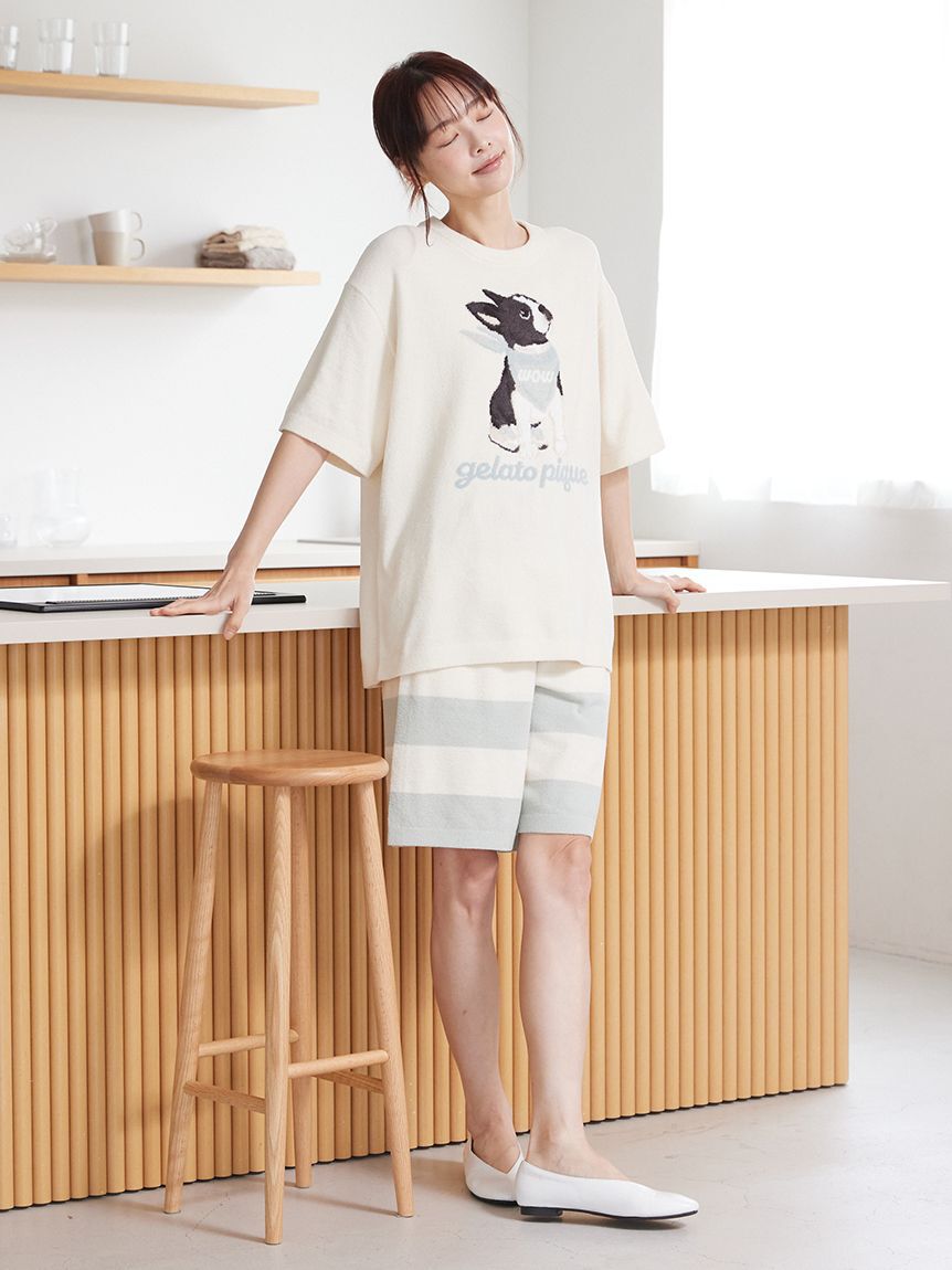 GELATO PIQUE HOMME「【ONLINE限定】【HOMME】エアリーモコボストンテリアジャガードプルオーバー&ハーフパンツセット」|ルームウェア|