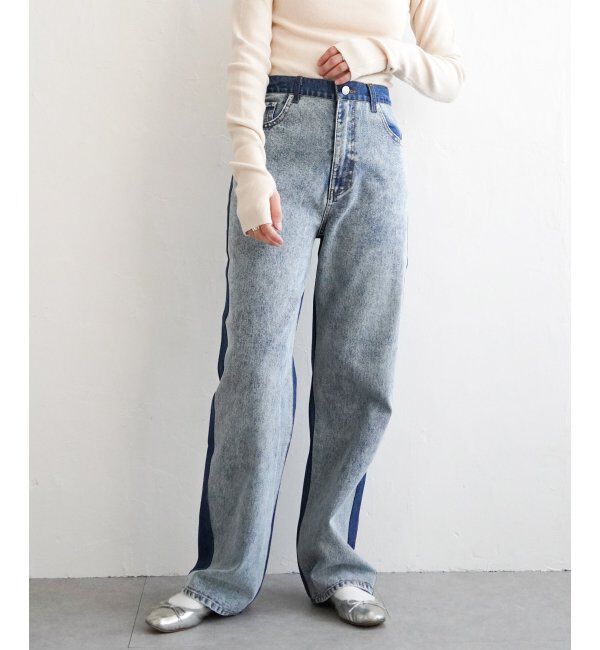VENCE share style「センター切り替えワイドデニムパンツ」|デニム|ブルー