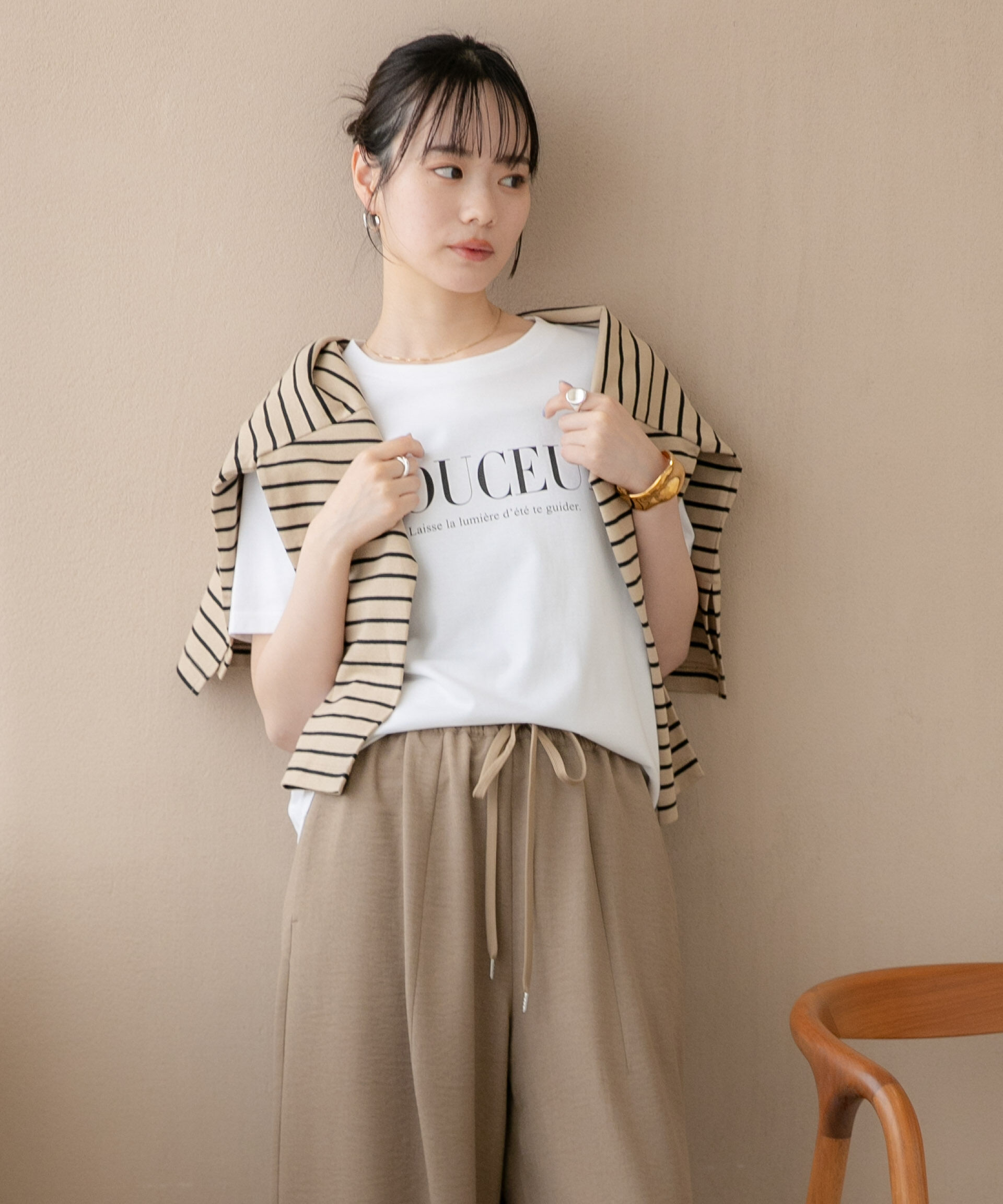 NANO universe「WEB限定/ボーダーワイドドロップトップス」|Tシャツ・カットソー|