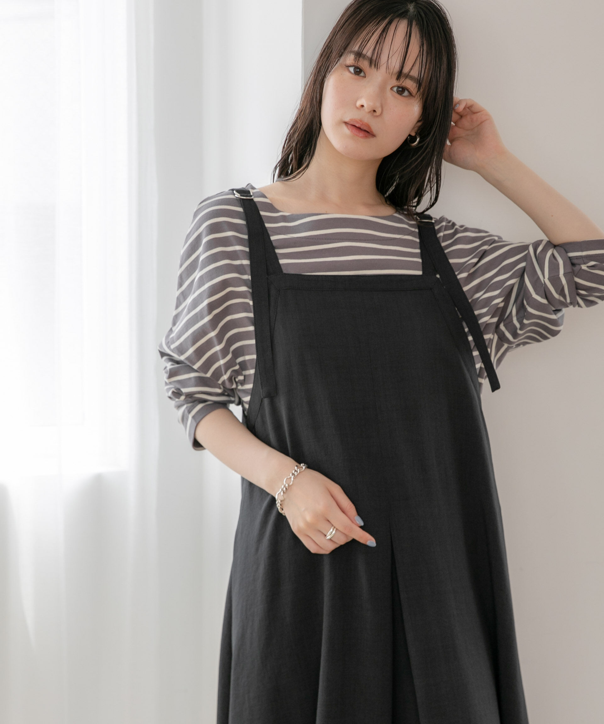 NANO universe「WEB限定/ボーダーワイドドロップトップス」|Tシャツ・カットソー|