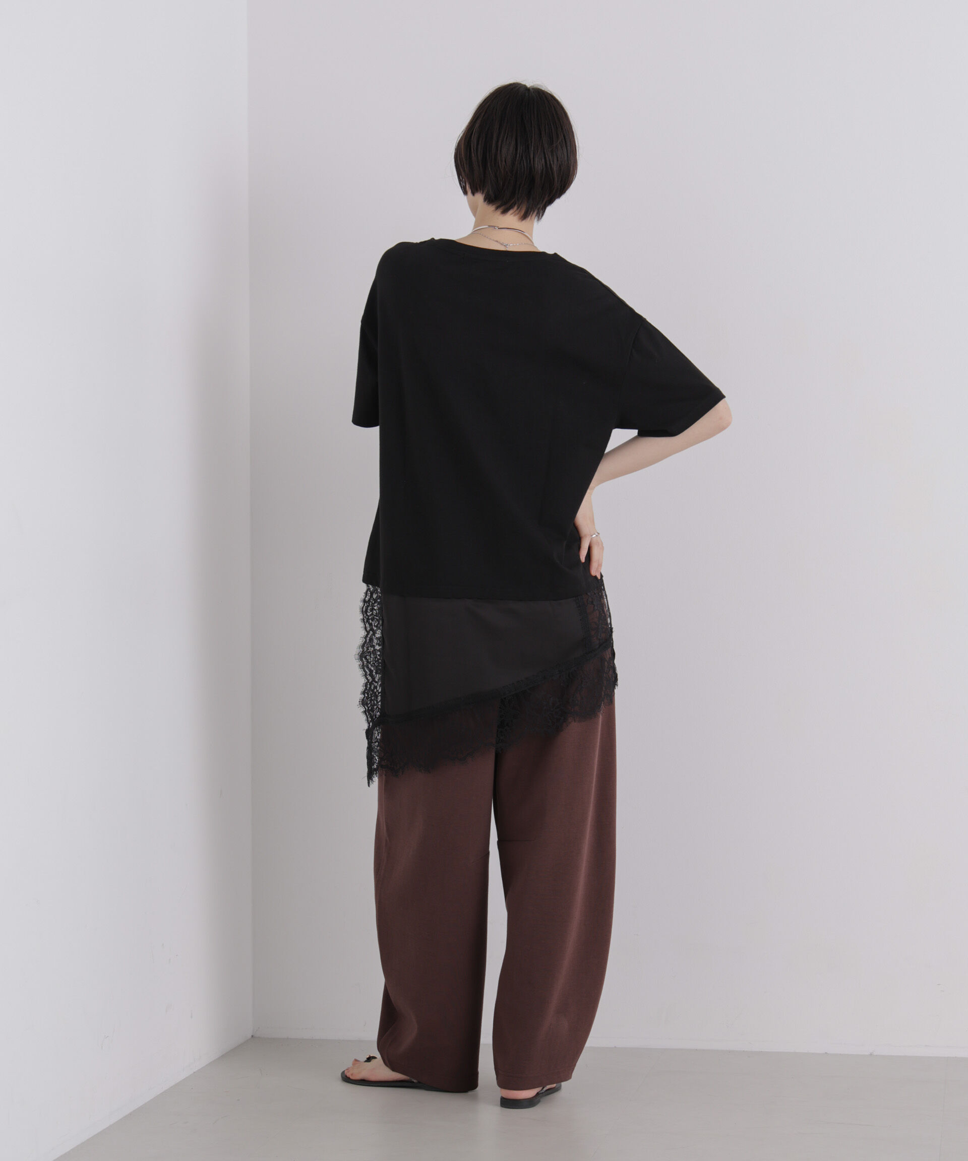 NANO universe「アシメレースヘムドッキングカットトップス」|Tシャツ・カットソー|