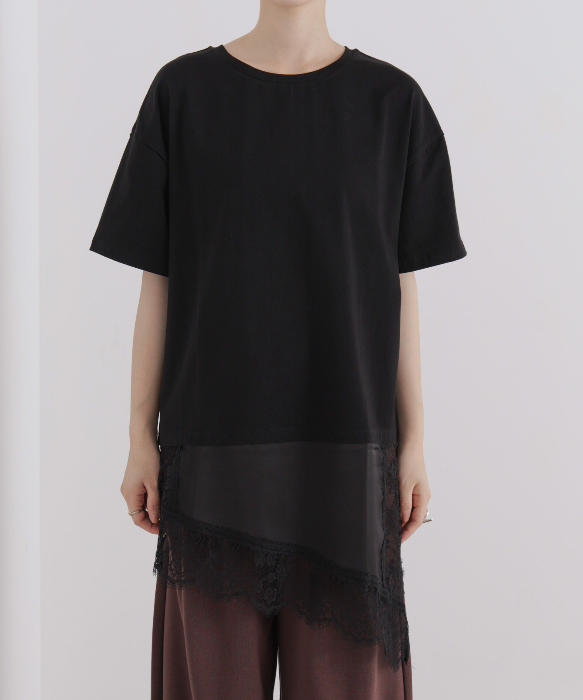 NANO universe「アシメレースヘムドッキングカットトップス」|Tシャツ・カットソー|