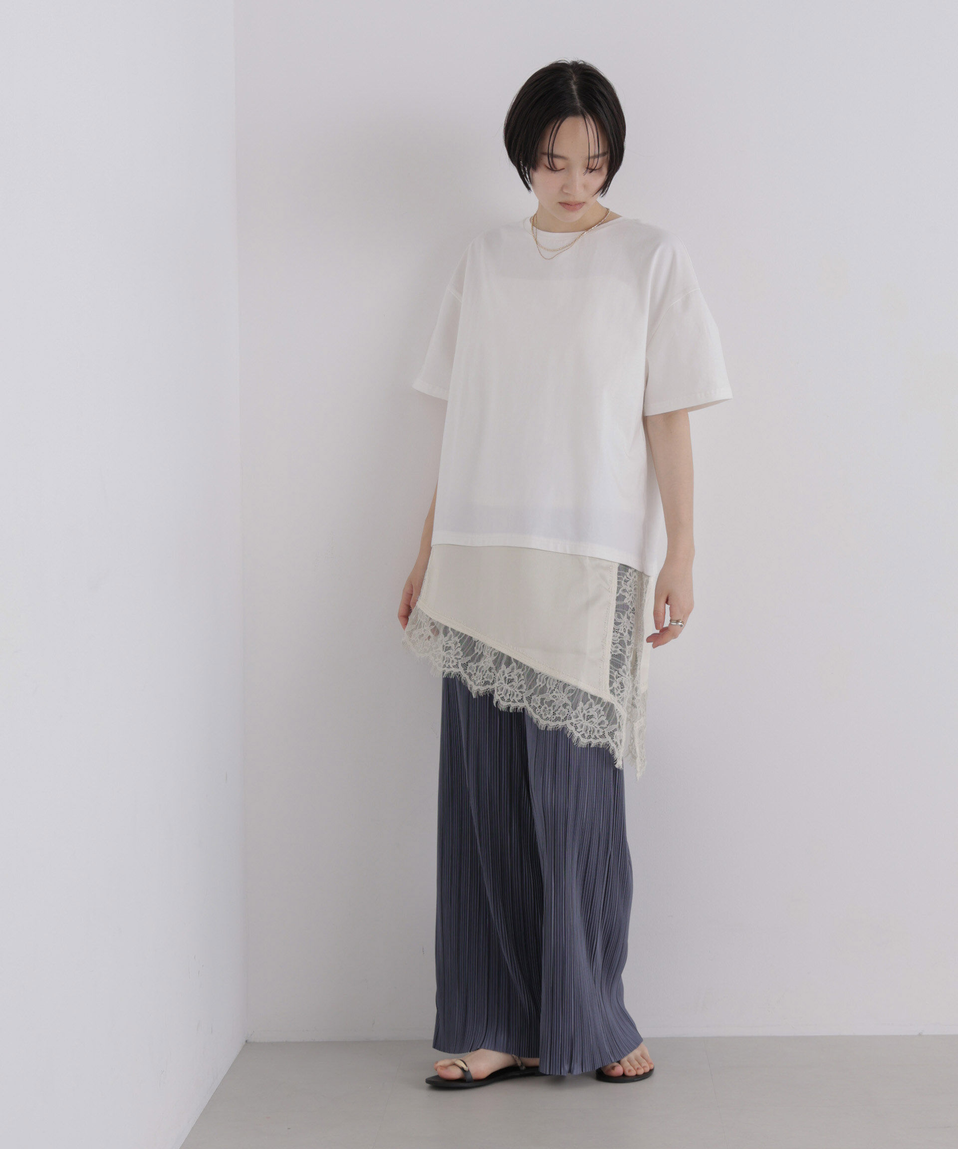 NANO universe「アシメレースヘムドッキングカットトップス」|Tシャツ・カットソー|