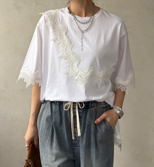  「【WEB限定】レーストリムトップス」|Tシャツ・カットソー|ホワイト