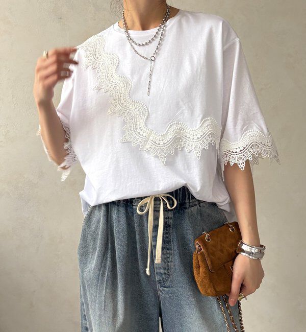  「【WEB限定】レーストリムトップス」|Tシャツ・カットソー|