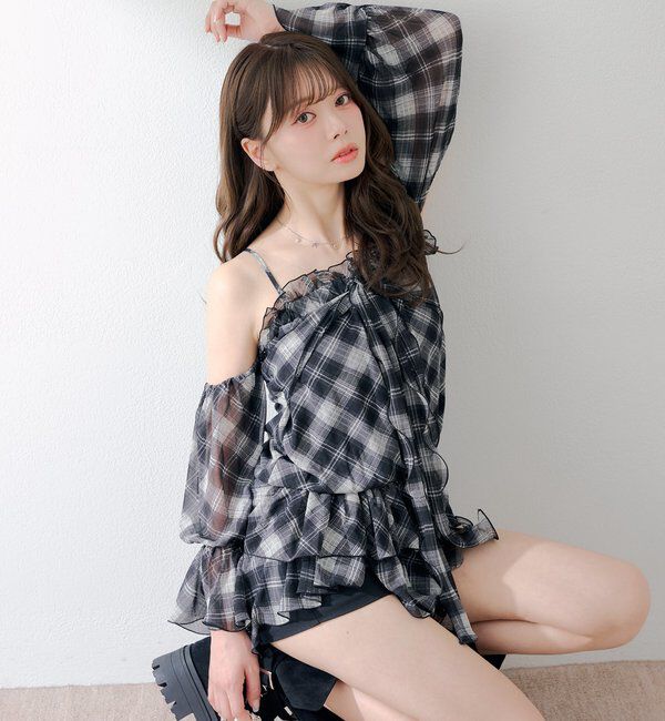  「【2way】ドロップデザインオフショルチュニック」|シャツ・ブラウス|ブラックその他2