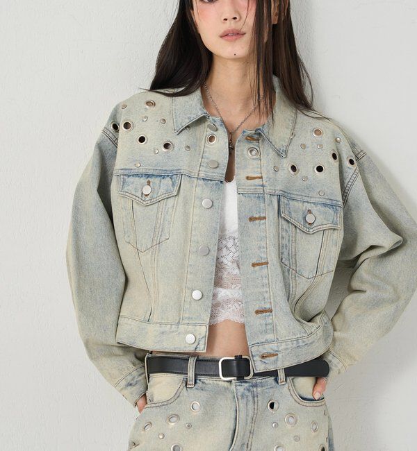  「【UNISEX/ユニセックス】アイレットデニムジャケット」|ブルゾン・スタジャン|