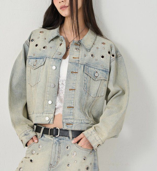  「【UNISEX/ユニセックス】アイレットデニムジャケット」|ブルゾン・スタジャン|