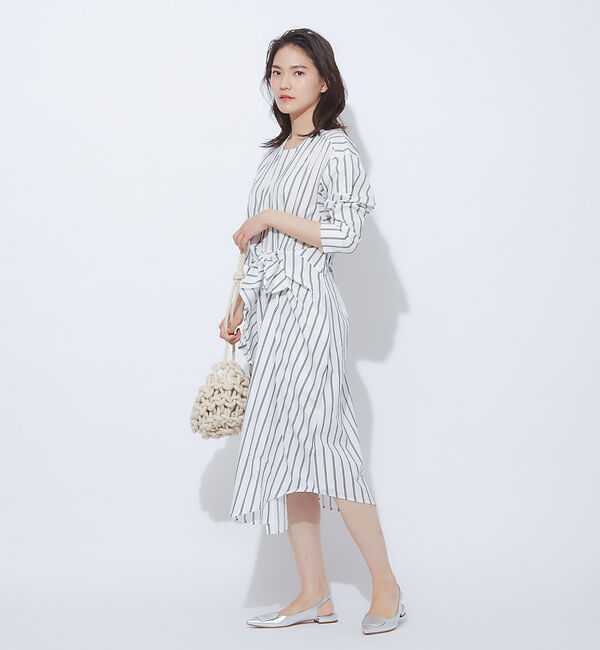 qualite「ストライプウエストクロスワンピース」|ワンピース|