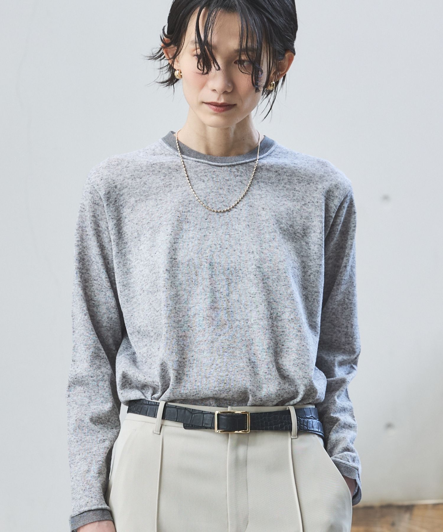 qualite「シアーミックスニットプルオーバー」|Tシャツ・カットソー|グレー