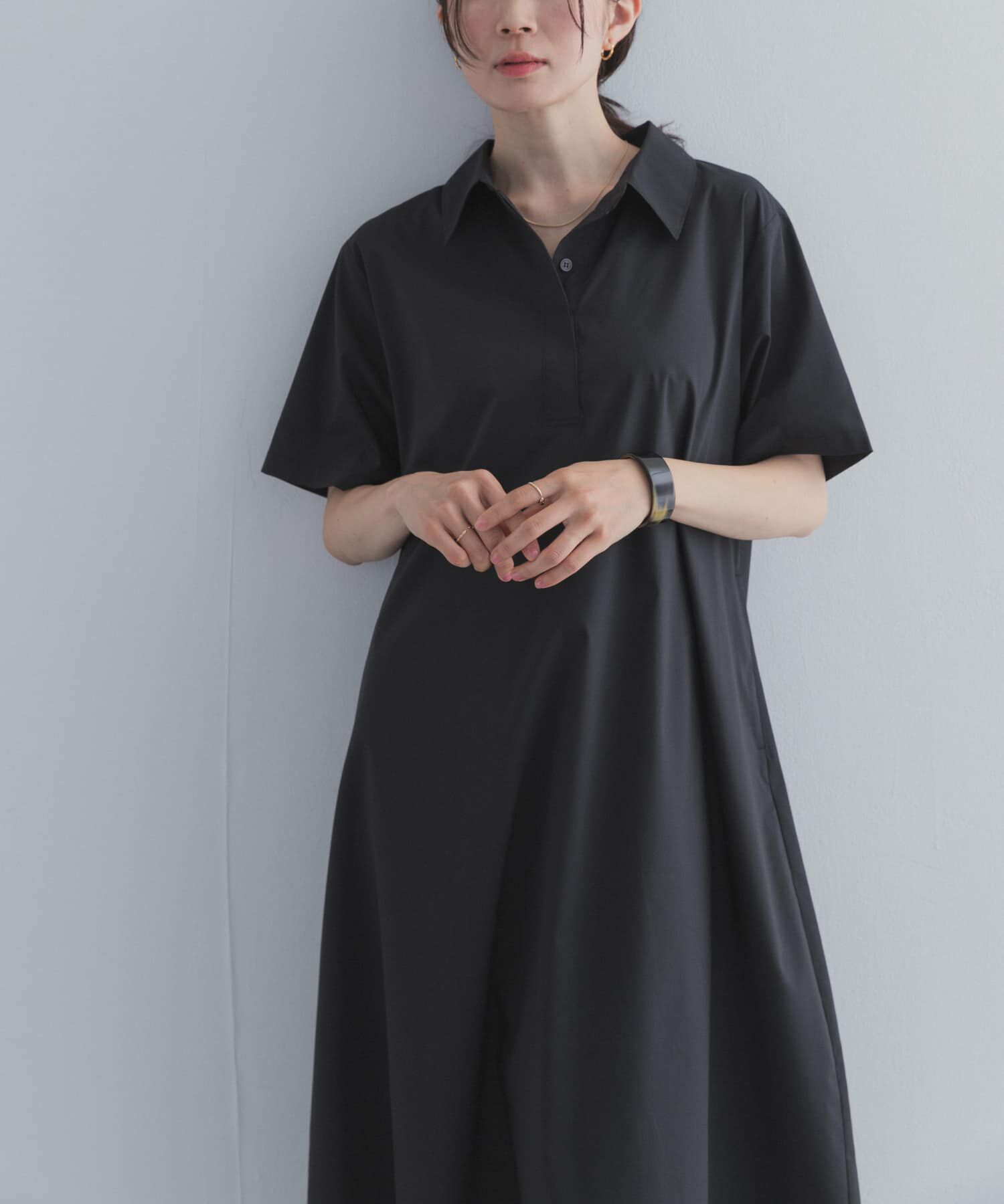 URBAN RESEARCH DOORS「衿付きスキッパーAラインワンピース」|ワンピース|チャコールグレー