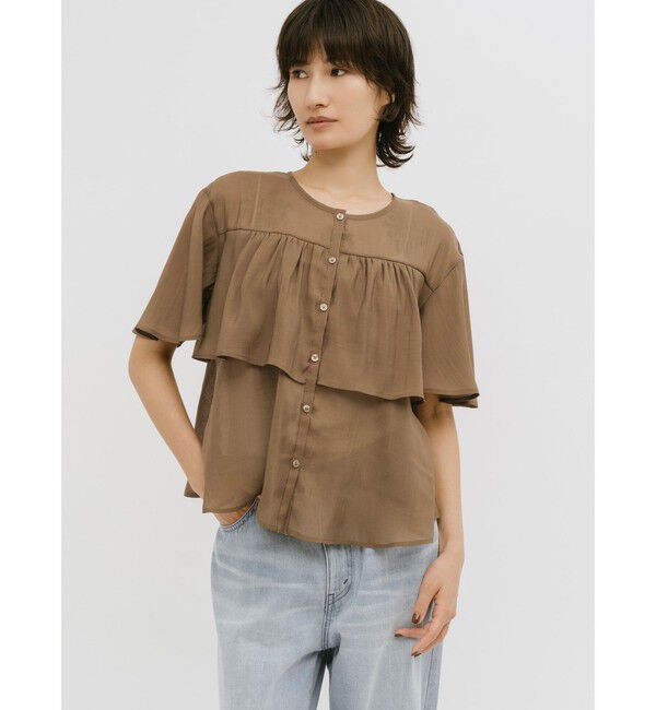 MIDIUMISOLID「MIDIUMISOLID for Ladies シアーティアードブラウス」|シャツ・ブラウス|ブラウン