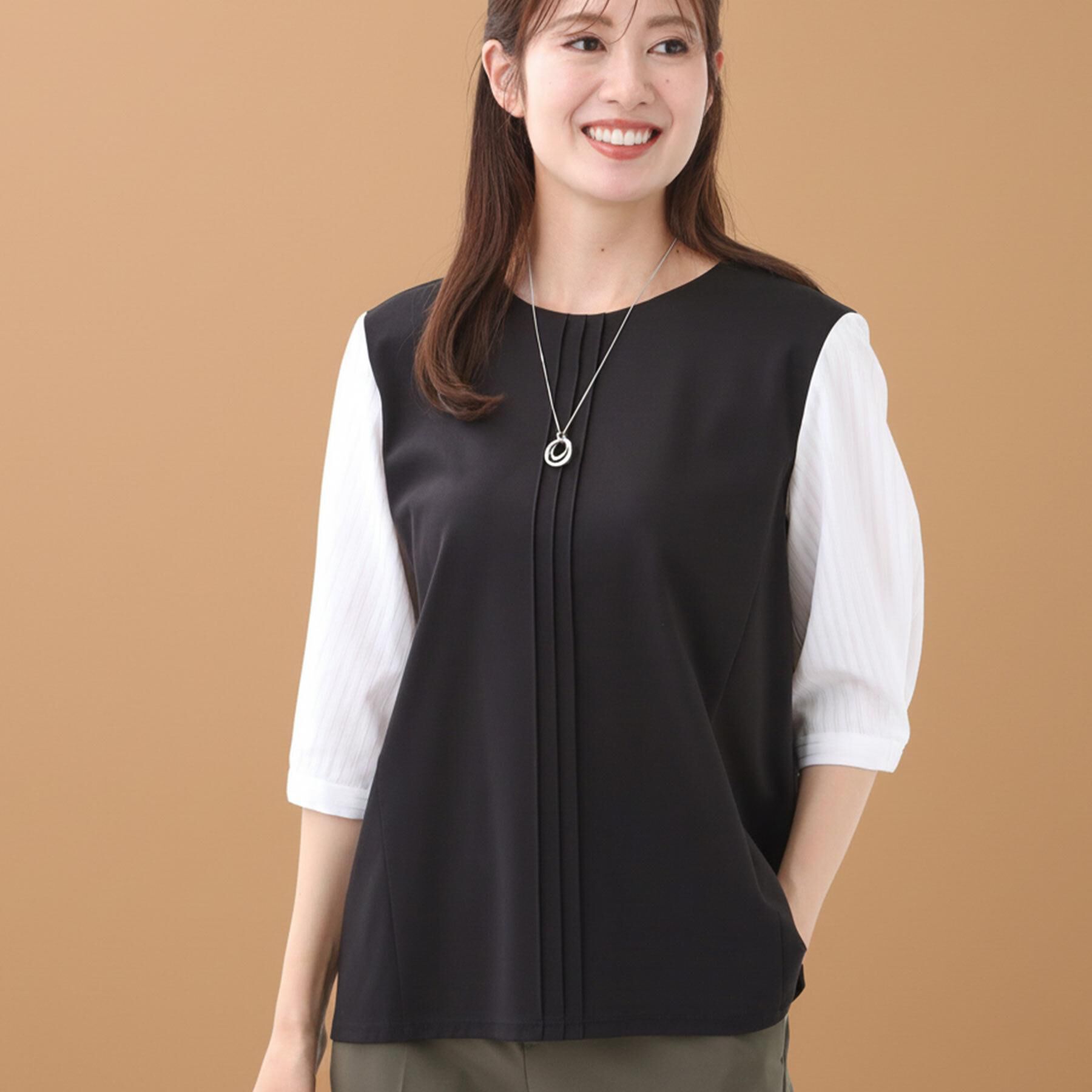 Reflect「【体型カバー／腰周りカバー】長め丈プルオーバージャージ」|Tシャツ・カットソー|ブラック(519)