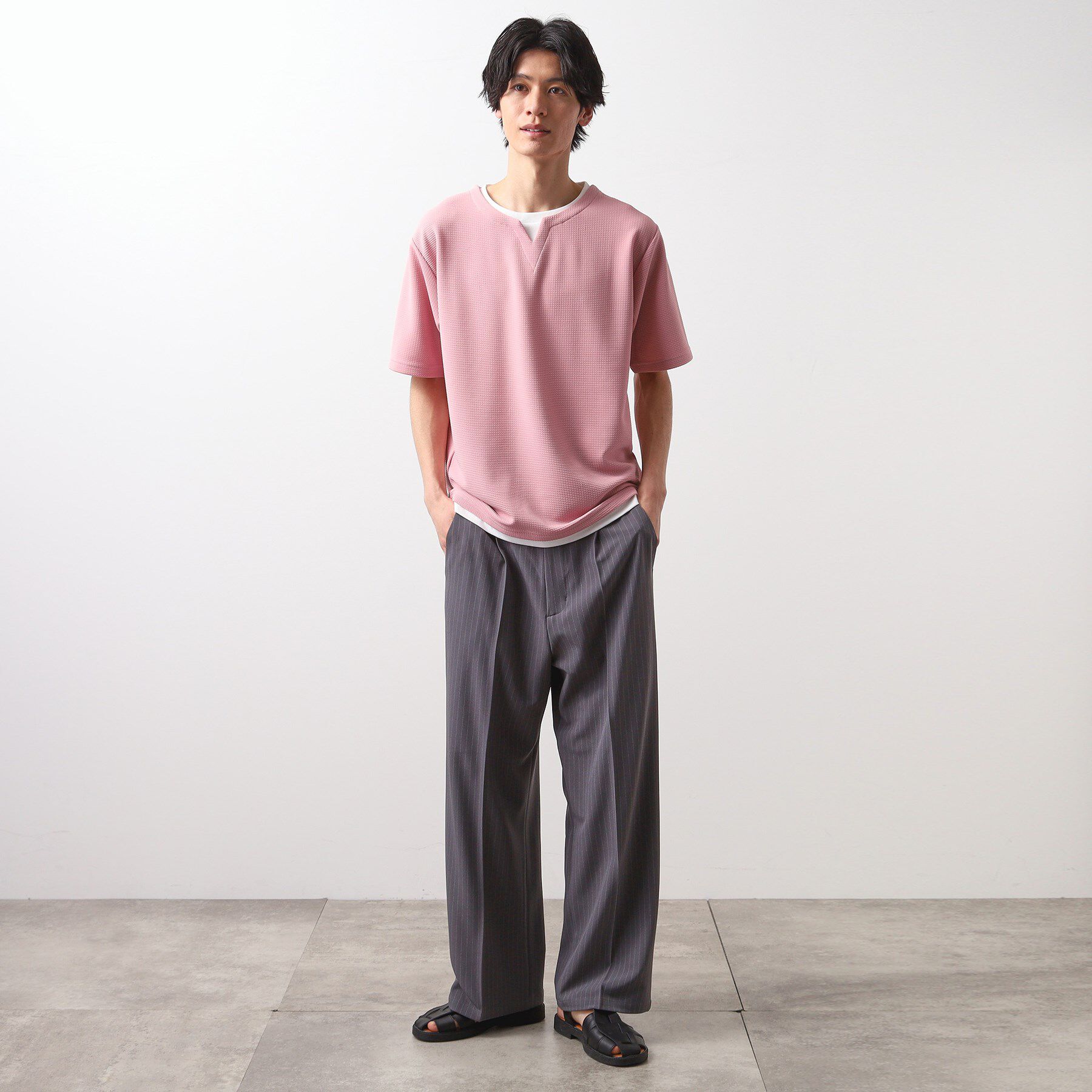 THE SHOP TK「ミニフクレキーネック半袖Tシャツ」|Tシャツ・カットソー|
