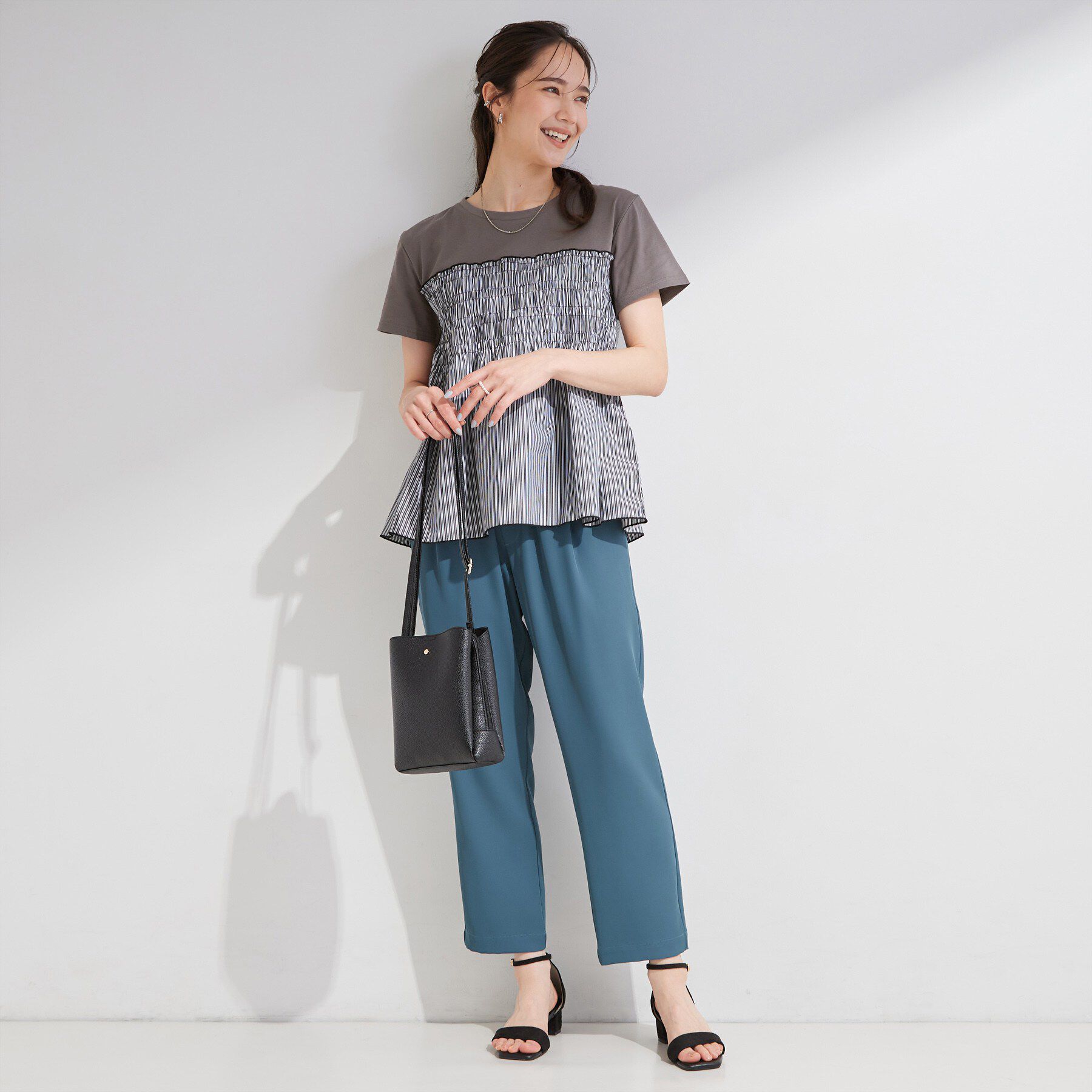 SHOO･LA･RUE「【S-LL/洗濯機可】着るだけサマ見え 柄アソートビスチェ風ドッキングTシャツ」|Tシャツ・カットソー|
