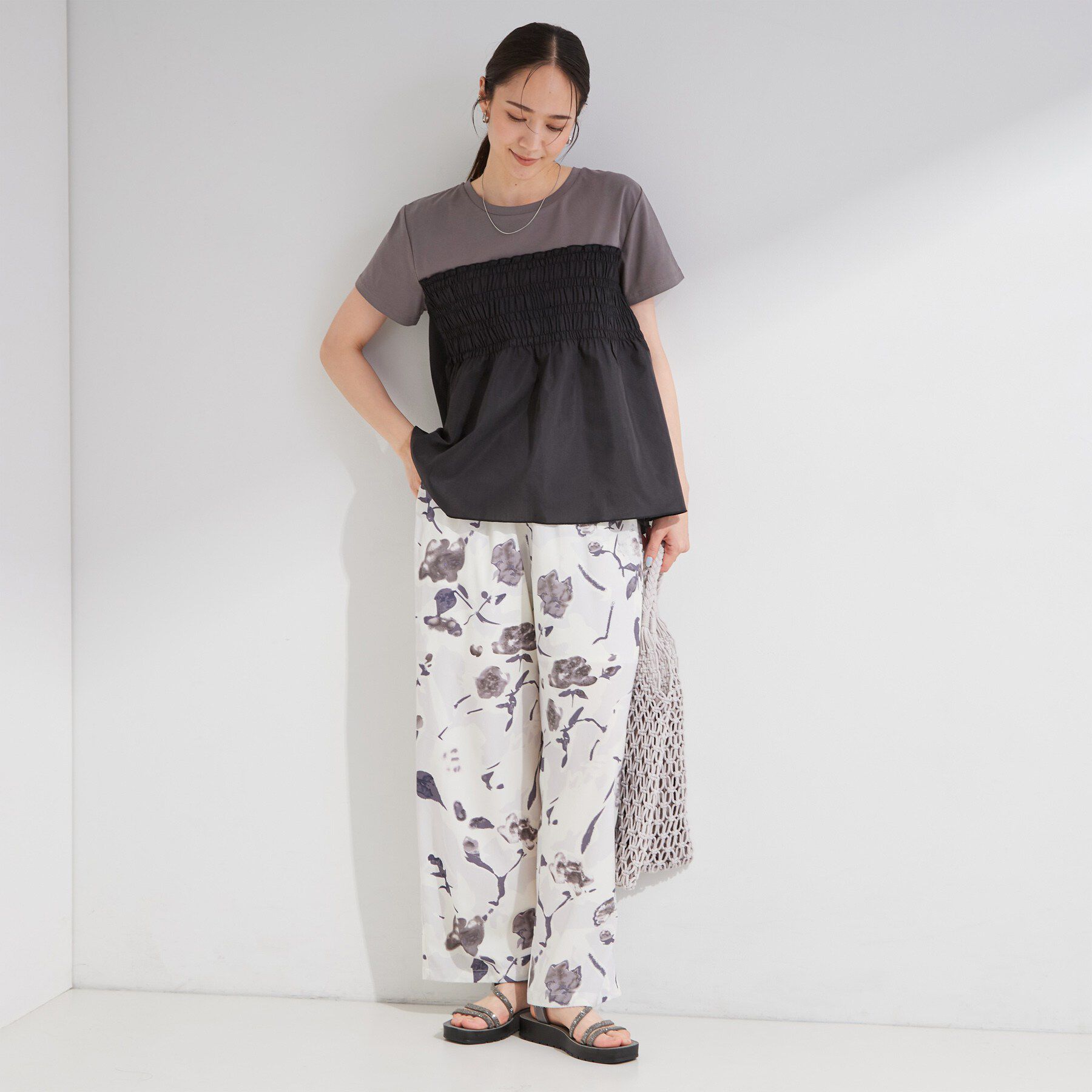 SHOO･LA･RUE「【S-LL/洗濯機可】着るだけサマ見え 柄アソートビスチェ風ドッキングTシャツ」|Tシャツ・カットソー|