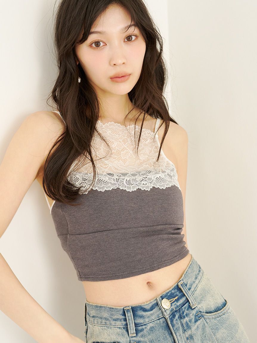 LILY BROWN Lingerie「【LILY BROWN Lingerie】ハイフロントレースブラレット」|インナー|GRY