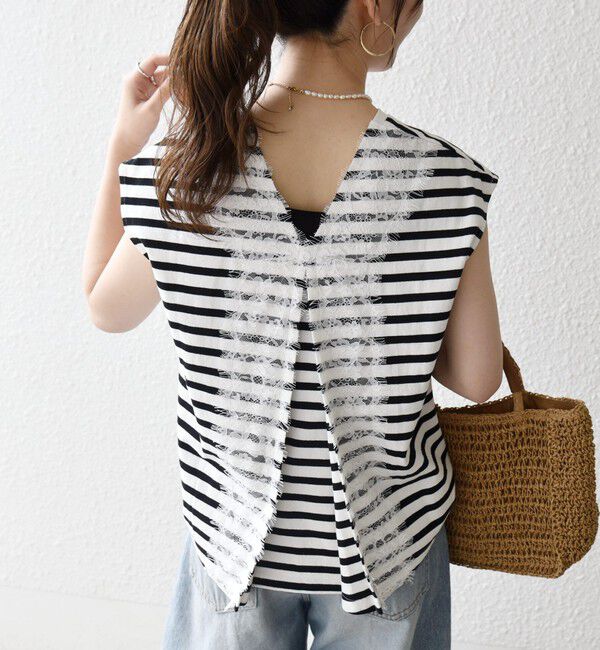 SHIPS any「《追加予約》SHIPS any:〈洗濯機可能〉バック レース コンビ フレンチスリーブ プルオーバー」|Tシャツ・カットソー|