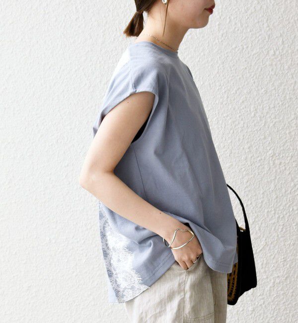 SHIPS any「《追加予約》SHIPS any:〈洗濯機可能〉バック レース コンビ フレンチスリーブ プルオーバー」|Tシャツ・カットソー|