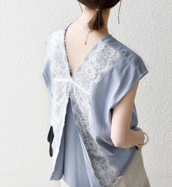 SHIPS any「《追加予約》SHIPS any:〈洗濯機可能〉バック レース コンビ フレンチスリーブ プルオーバー」|Tシャツ・カットソー|