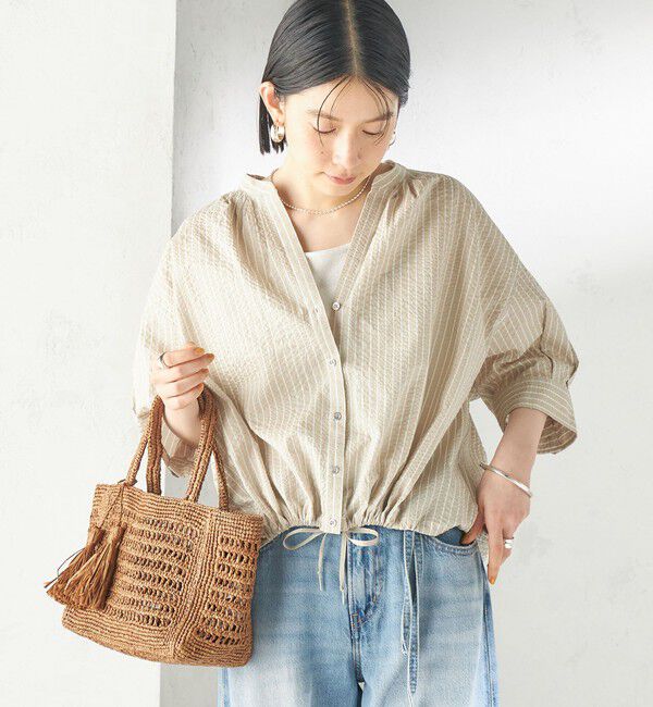 SHIPS for women「《一部予約》〈手洗い可能〉サッカー 裾 ドロスト メタル ボタン シャツ 2」|シャツ・ブラウス|
