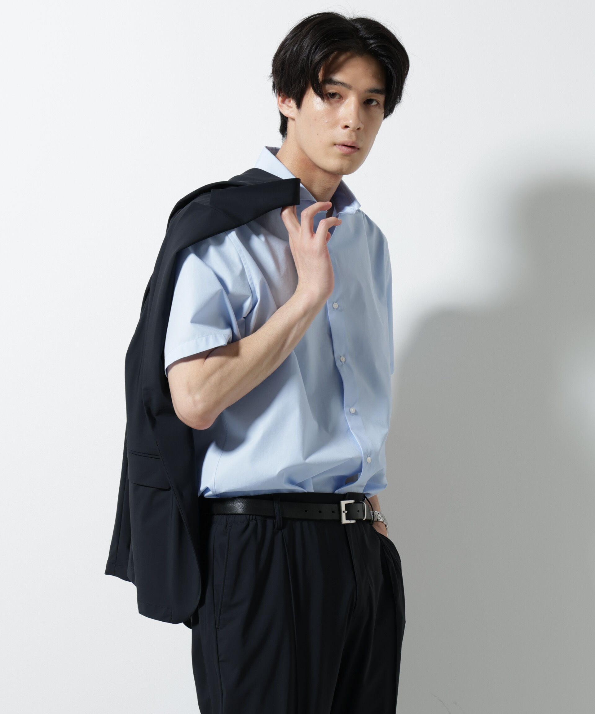 nano･universe「「N shirt」 速乾 ホリゾンタルカラーシャツ半袖」|シャツ・ブラウス|L.ブルー1