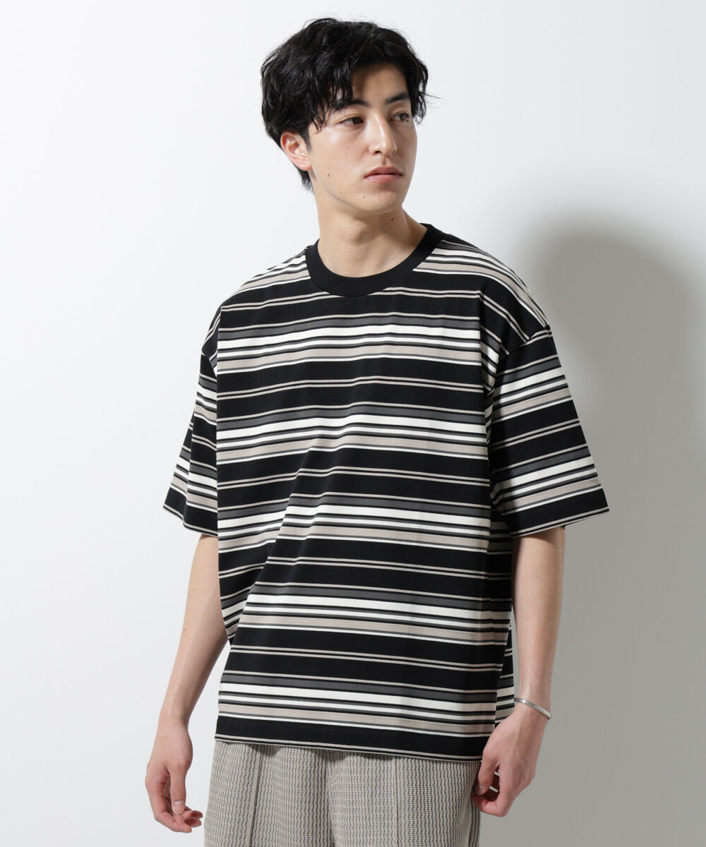 nano･universe「マルチボーダーリラックスＴシャツ 半袖」|Tシャツ・カットソー|ブラック