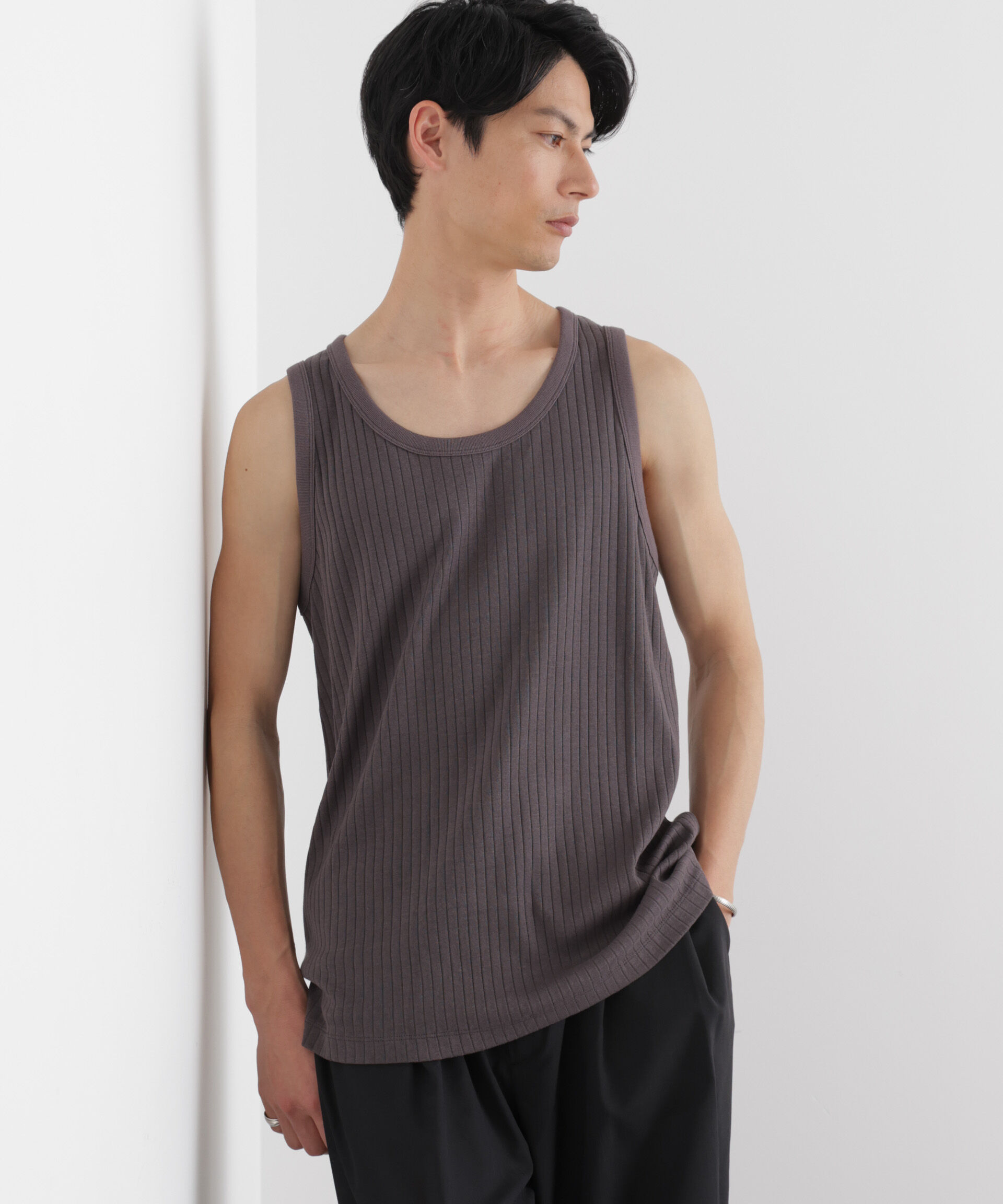 NANO universe「Anti Soaked(R) 汗染み防止 リブタンクトップ」|Tシャツ・カットソー|チャコール3