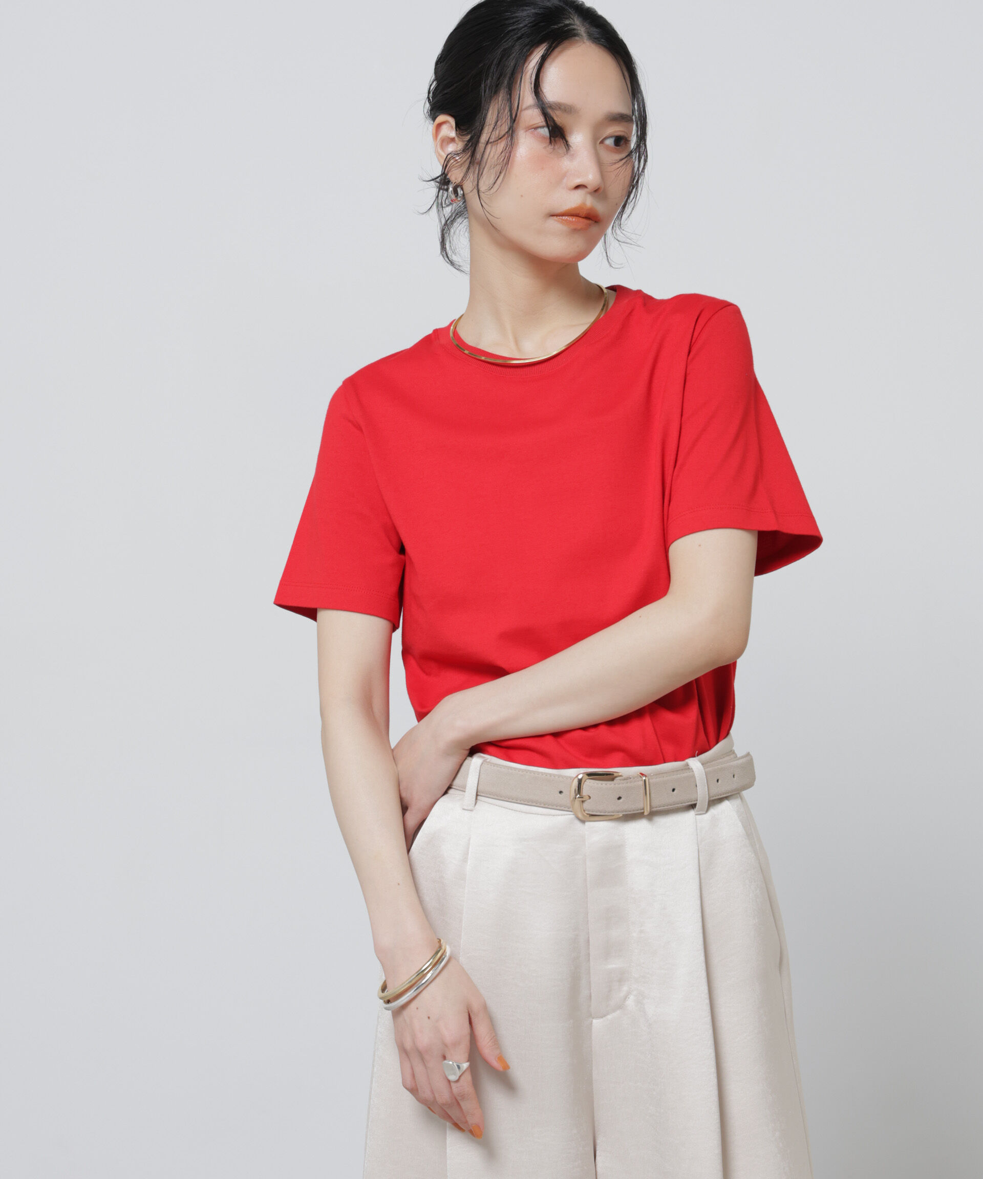 nano･universe「Anti Soaked(R) 汗染み防止カラフルクルーTシャツ」|Tシャツ・カットソー|レッド