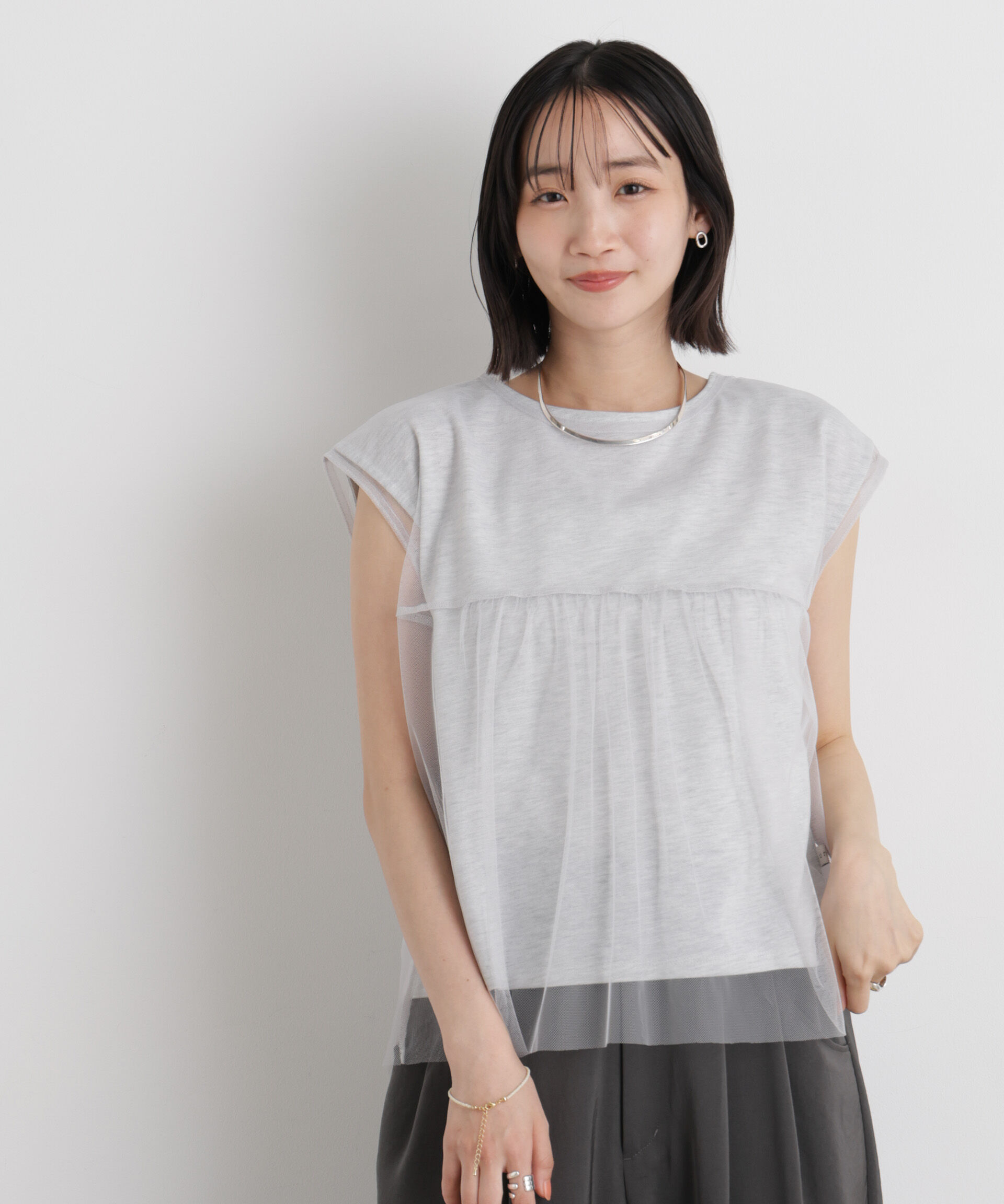 nano･universe「チュールギャザーブラウス&カットトップス アンサンブルセット」|Tシャツ・カットソー|
