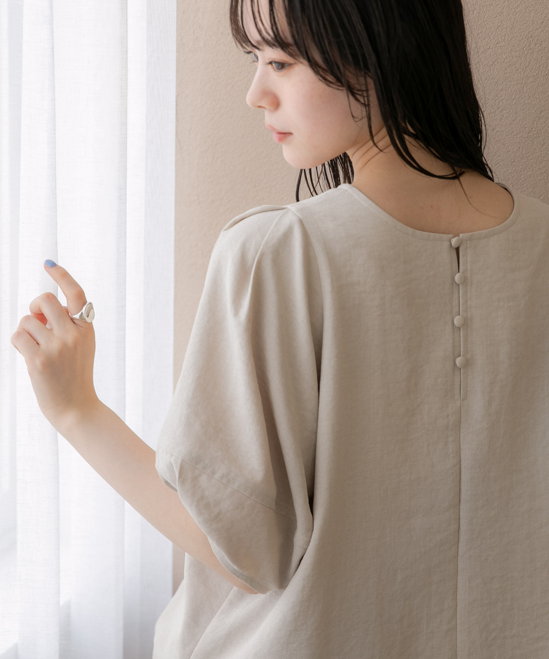 NANO universe「WEB限定/多機能素材 前後2wayﾗﾝﾀﾝｽﾘｰﾌﾞｸﾙｰﾌﾞﾗｳｽ(ｾｯﾄｱ」|シャツ・ブラウス|