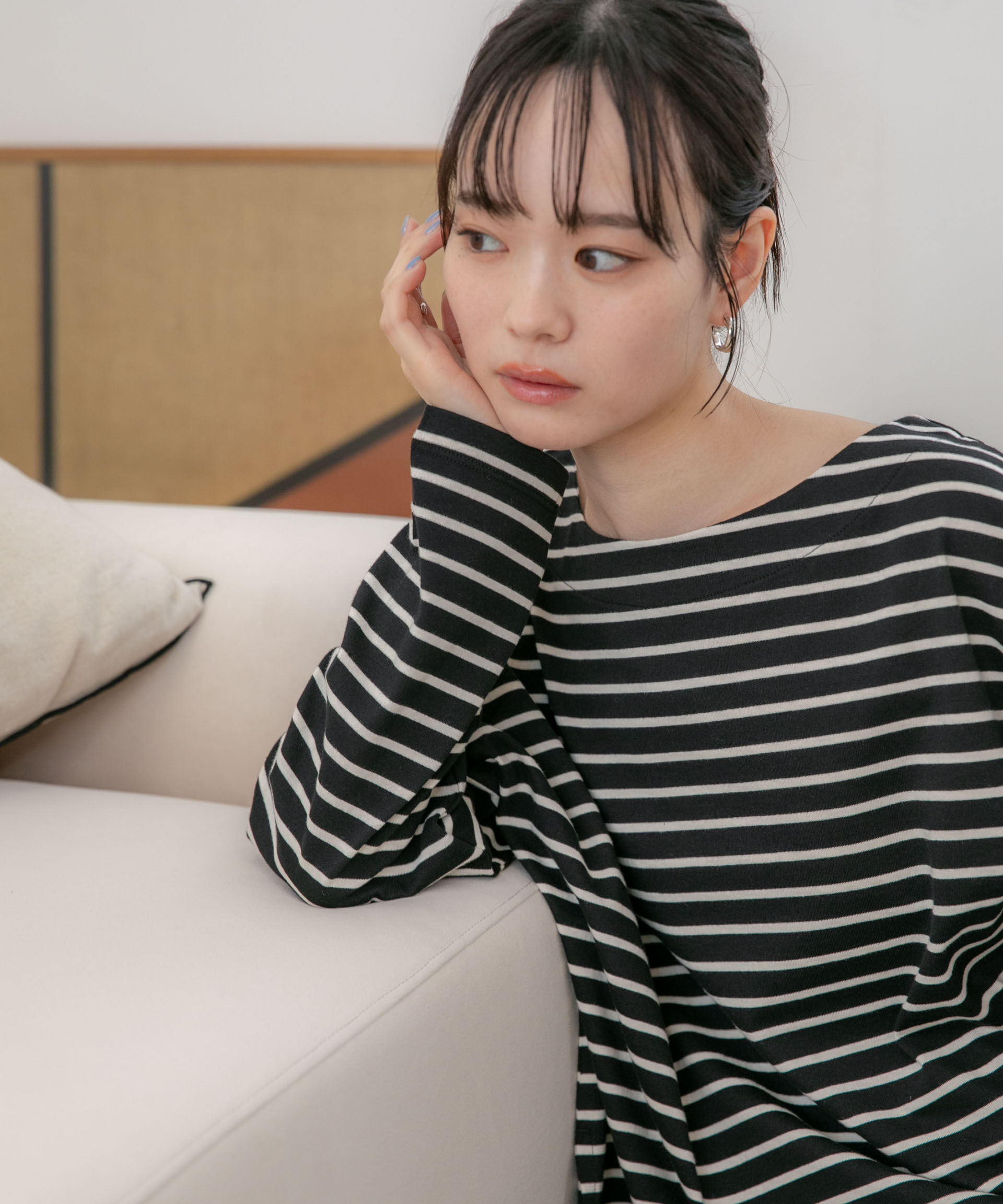 NANO universe「WEB限定/ボーダーワイドドロップトップス」|Tシャツ・カットソー|