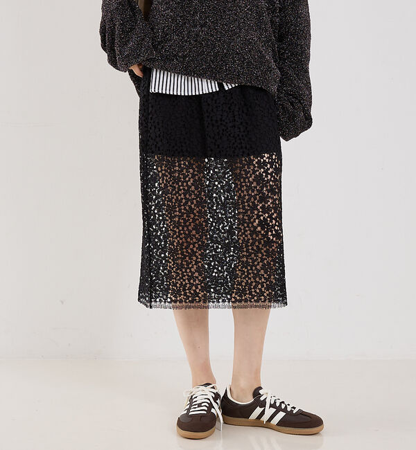 The Store by C' 「【MARIA McMANUS】Lace Ruchesd Skirt／レースルーシ」|スカート|ブラック