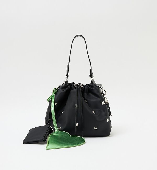 NOMINE「【cheek】heart pouch studs スタッズ ハートチャーム 巾着」|ショルダー・メッセンジャー|