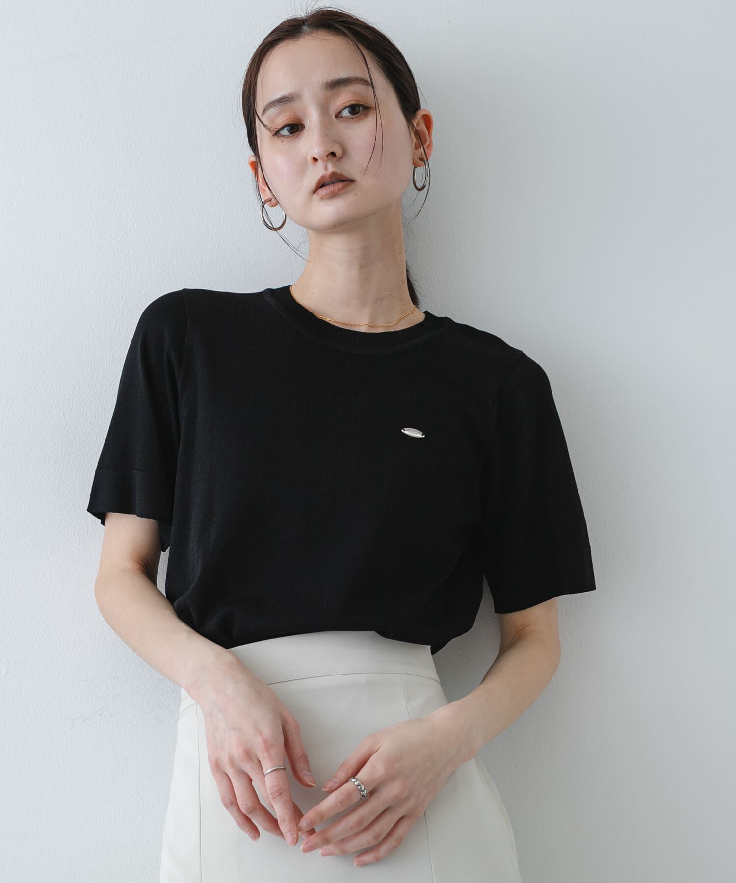 SENSE OF PLACE by URBAN RESEARCH「『洗濯可』プレートツキニットTシャツ(半袖)」|ニット・セーター|ブラック