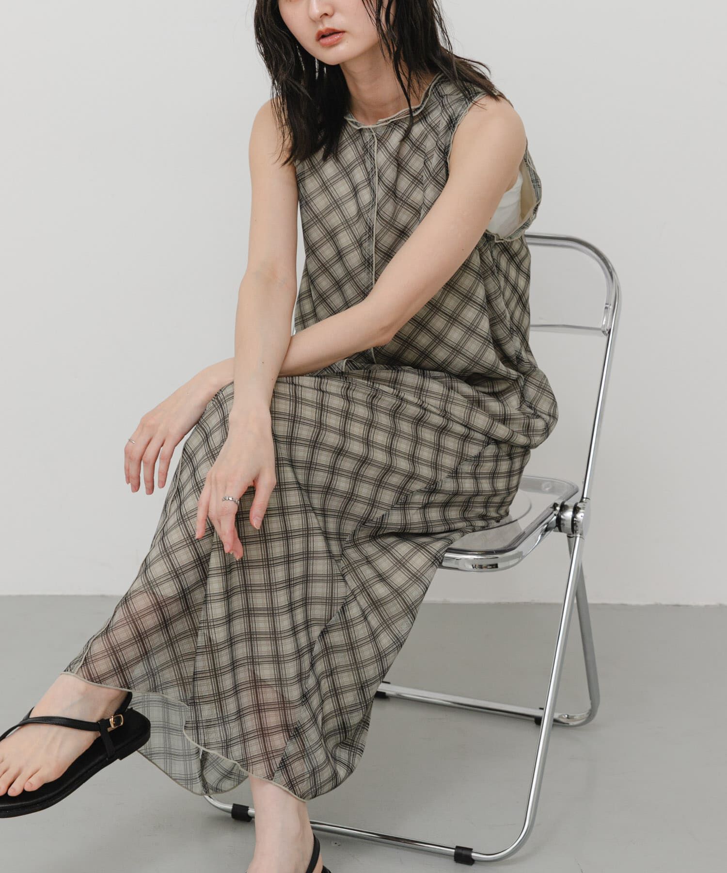 SENSE OF PLACE by URBAN RESEARCH「チェックシアーナローワンピース」|ワンピース|ベージュ系その他