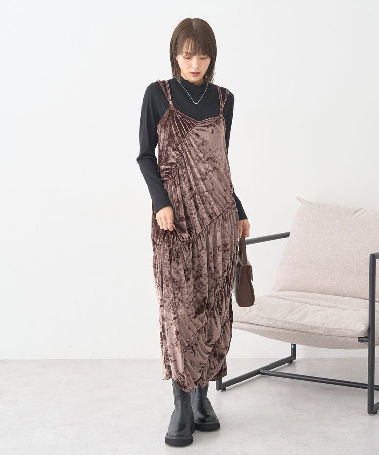 earth music&ecology「クラッシュベロアシャーリングワンピース」|ワンピース|