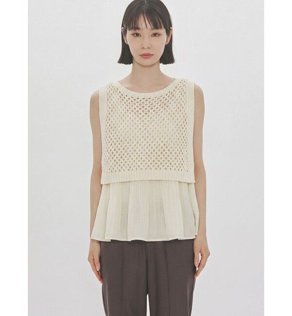 MIDIUMISOLID「MIDIUMISOLID for Ladies メッシュニットプリーツベスト」|ベスト・ジレ|アイボリー