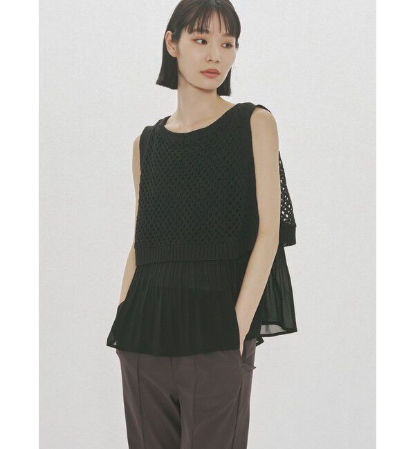 MIDIUMISOLID「MIDIUMISOLID for Ladies メッシュニットプリーツベスト」|ベスト・ジレ|ブラック