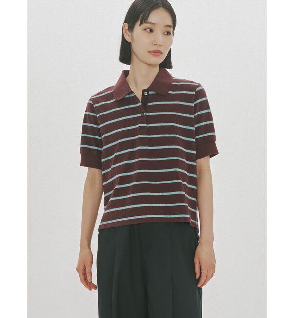 MIDIUMISOLID「MIDIUMISOLID for Ladies マルチボーダーポロシャツ」|Tシャツ・カットソー|バーガンディ