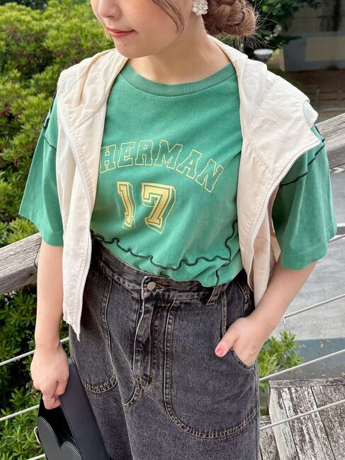 SM2「ピグメント加工メロー切替ロゴプリントTシャツ」|Tシャツ・カットソー|グリーン