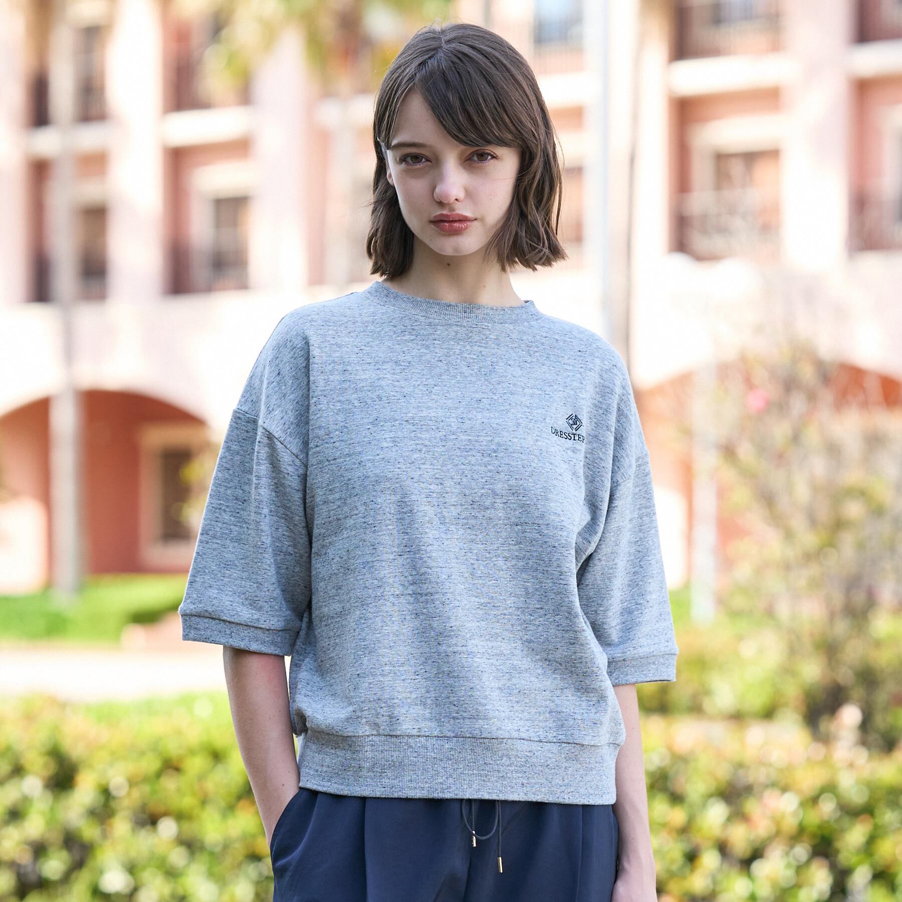 DRESSTERIOR「【セットアップ可/ウォッシャブル】ストレッチ裏毛ハーフスリーブプルオーバー」|Tシャツ・カットソー|グレー(012)