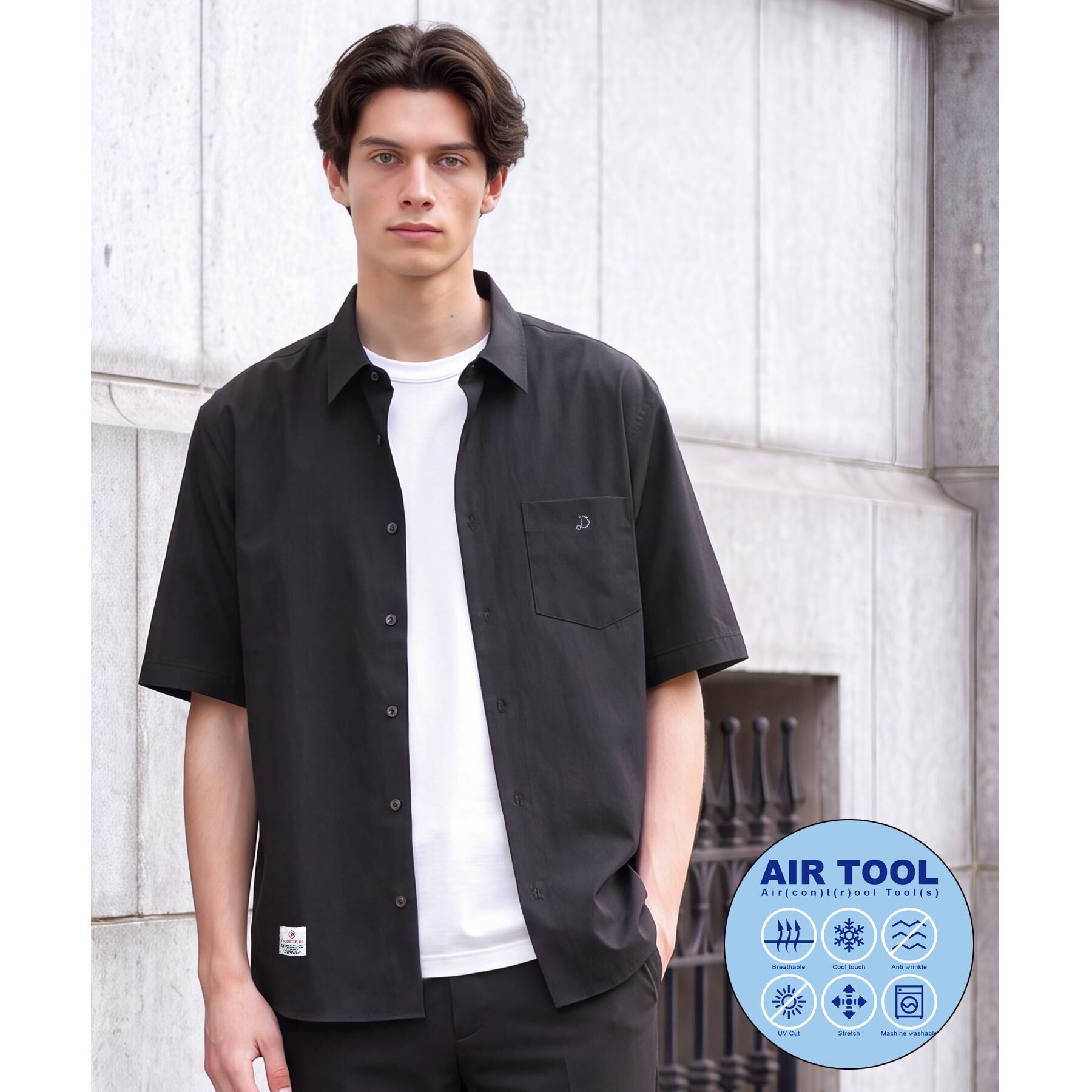 DRESSTERIOR「【接触冷感/UVカット/ウォッシャブル/Safari5月号掲載】AIRTOOL ハーフスリーブシャツ」|シャツ・ブラウス|ブラック(019)